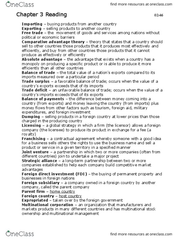 MGMT 1 Chapter Notes - Chapter 3: Franchising, Common External Tariff, Theory-Theory thumbnail