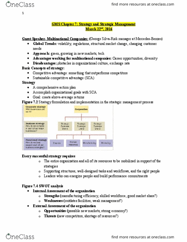 GMS 200 Lecture Notes - Lecture 7: Vertical Integration, Strategic Management, B Unit thumbnail