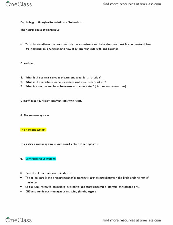 PSYC 100 Lecture Notes - Lecture 3: Electric Charge, Axon Terminal, Digestion thumbnail