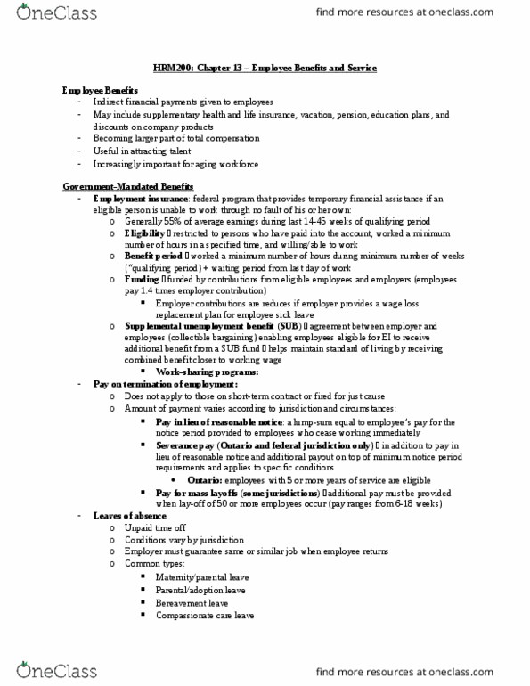 HRM200 Lecture Notes - Lecture 10: Employee Assistance Program, Sick Leave, Critical Illness Insurance thumbnail