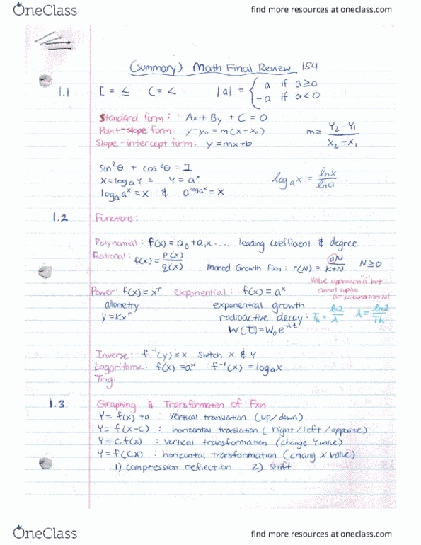 MATH 154 Chapter Notes - Chapter 1.1-5.8: Intermediate Value Theorem, Mamod, Exponential Growth thumbnail