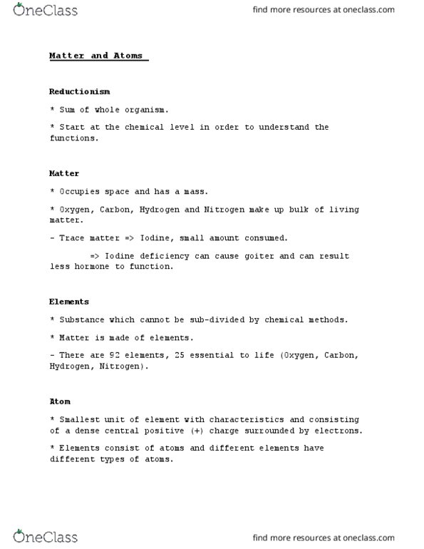 BIOL 1116 Lecture Notes - Lecture 2: Electron Shell, Iodine Deficiency, Valence Electron thumbnail