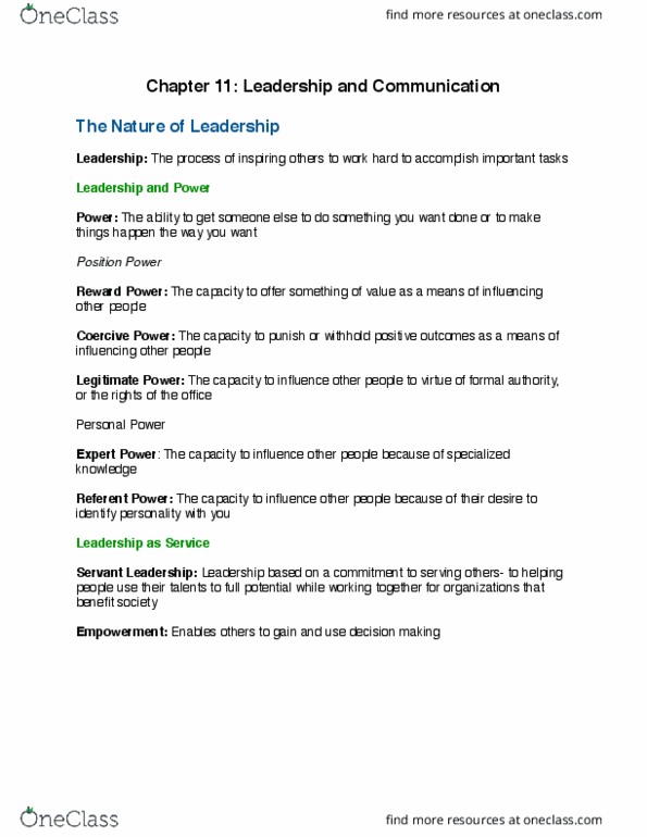 GMS 200 Lecture Notes - Lecture 1: Fiedler Contingency Model, Situational Leadership Theory, Proxemics thumbnail