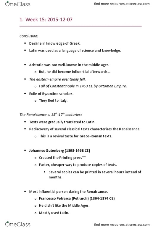 HIST 205 Lecture Notes - Lecture 15: Erasmus, Johannes Gutenberg, Ultimate Power thumbnail