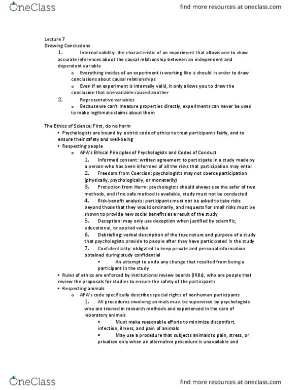 PSYCH 1100 Lecture Notes - Lecture 7: Internal Validity, Informed Consent, Institutional Review Board thumbnail