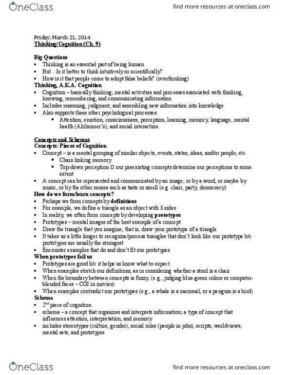 PSY 101 Lecture Notes - Lecture 3: Amsterdam Airport Schiphol, Interference Theory, Big Questions thumbnail