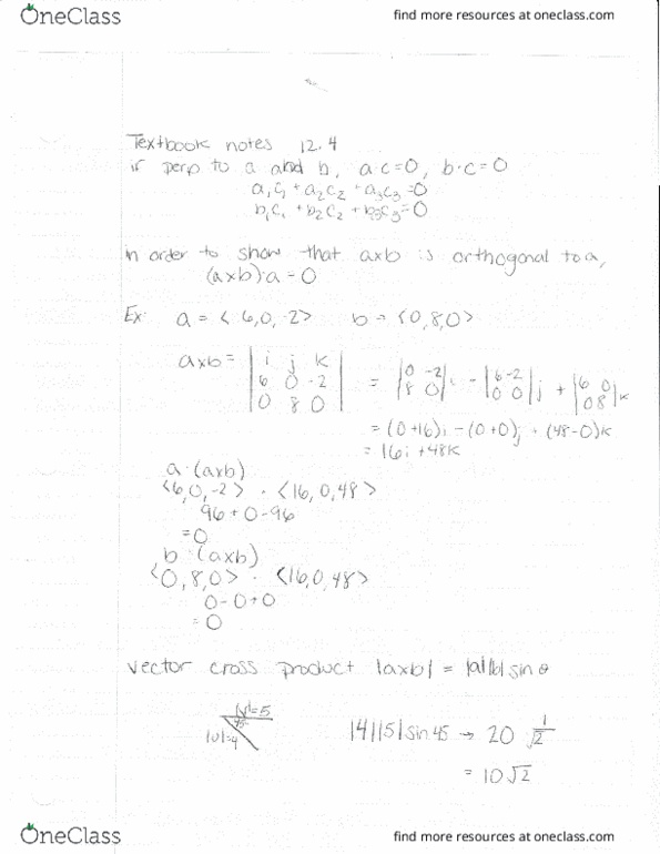 MATH243 Chapter Notes - Chapter 12.4: Cross Product, Lux, Universo Online thumbnail