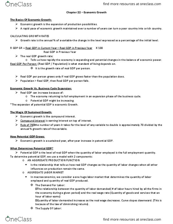 ECON 1010 Chapter Notes - Chapter 22: Real Wages, Potential Output, Compound Interest thumbnail