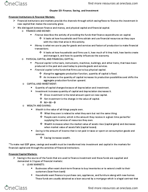 ECON 1010 Chapter Notes - Chapter 23: Financial Capital, Financial Institution, Physical Capital thumbnail