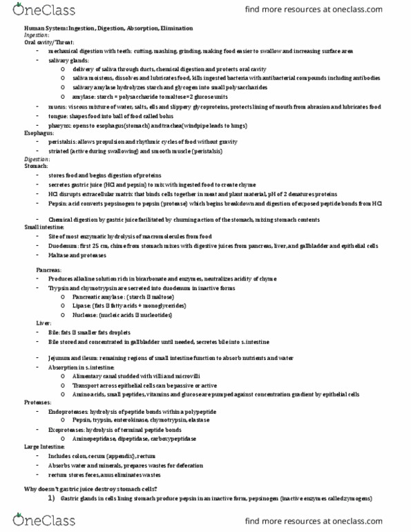 Biol Study Guide Winter Final Gastric Acid