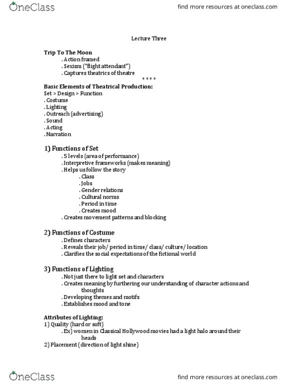 THTRFLM 1T03 Lecture Notes - Lecture 3: Key Light, Fill Light, Low Key thumbnail