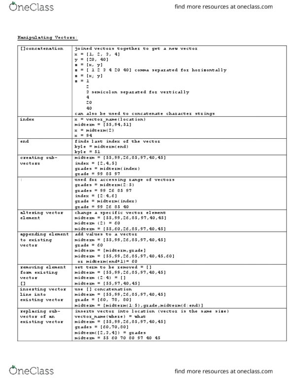 CIVE121 Lecture Notes - Lecture 2: Semicolon, Standard Deviation, Row And Column Vectors thumbnail