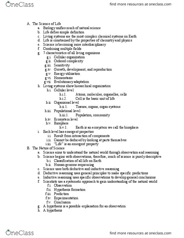 BIOL 1061 Lecture Notes - Lecture 1: Inductive Reasoning, Deductive Reasoning, Emergence thumbnail