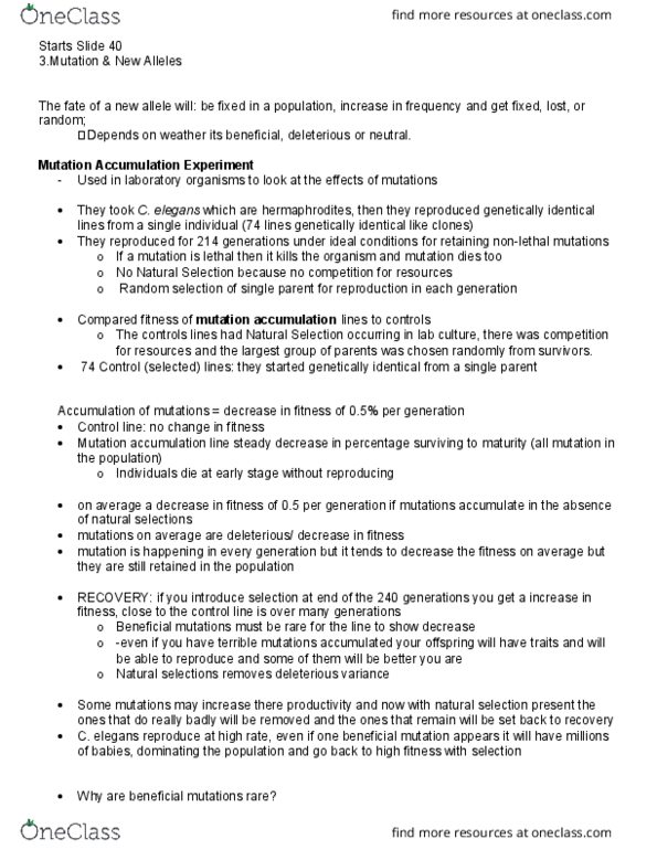 BLG 508 Lecture Notes - Lecture 8: Mutation Rate, Point Mutation, Base Pair thumbnail