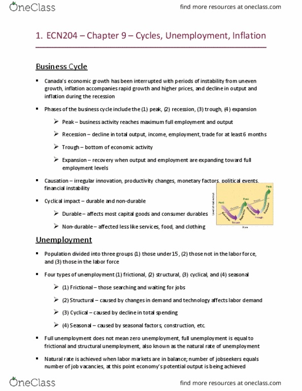 ECN 204 Chapter Notes - Chapter 9: Unemployment, Business Cycle, Potential Output thumbnail