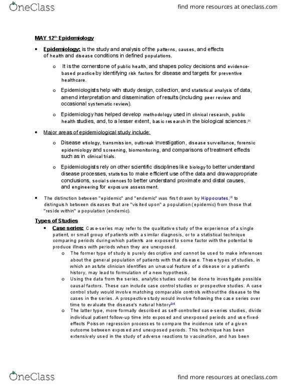 HLSC 1F90 Lecture Notes - Lecture 2: Austin Bradford Hill, Bradford Hill Criteria, Case Series thumbnail