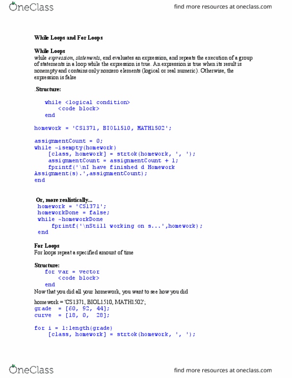 CS 1371 Lecture Notes - Lecture 5: For Loop, Matlab thumbnail