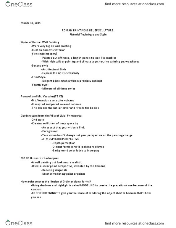 ARTH 1380 Lecture Notes - Lecture 12: Mount Vesuvius, Vanishing Point, Depth Perception thumbnail