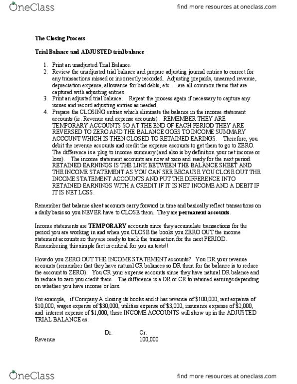 ACCT 203 Lecture Notes - Lecture 13: Trial Balance, Retained Earnings, Income Statement thumbnail