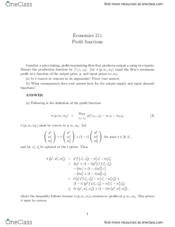 ECON211 Chapter 10: Profit Functions thumbnail