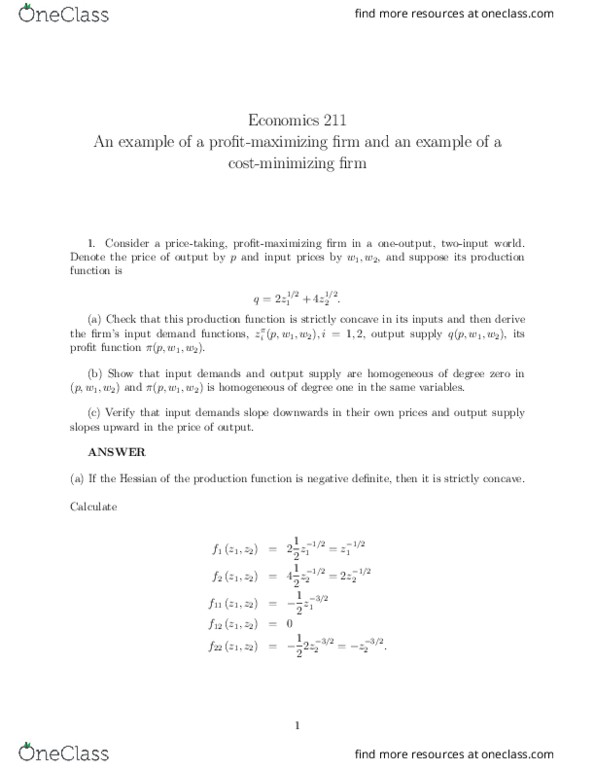 ECON211 Chapter Notes - Chapter 9: Production Function, Envelope Theorem, Horse Length thumbnail