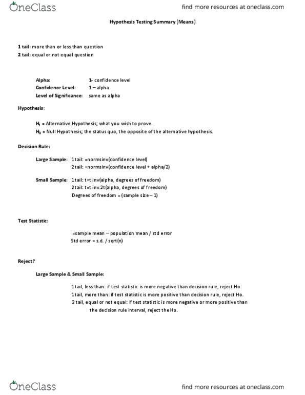 International Business QNM222 Lecture Notes - Lecture 1: Null Hypothesis, Decision Rule, Test Statistic thumbnail