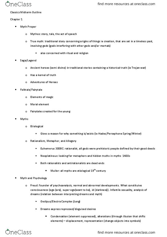 CLS 250 Lecture 10: Classics Midterm Outline thumbnail