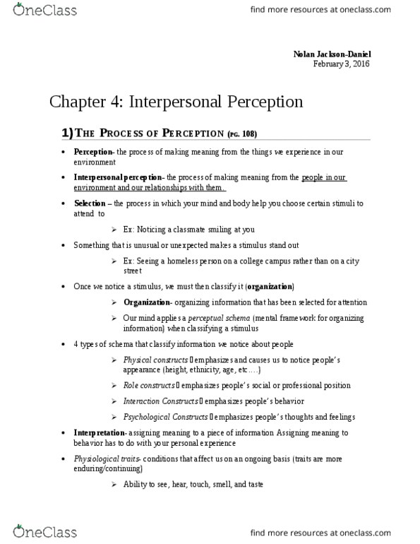 COMS 2060 Chapter Notes - Chapter Ch. 4: Interpersonal Perception, Negativity Bias, Fundamental Attribution Error thumbnail