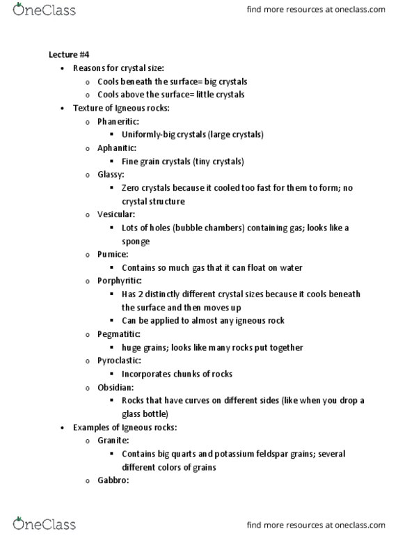 GEOL 101 Lecture Notes - Lecture 4: Igneous Rock, Porphyritic, Aphanite thumbnail