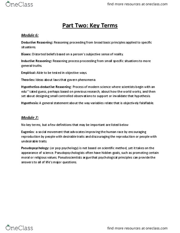 PSYC 1000 Lecture Notes - Lecture 9: Naturalistic Observation, Hawthorne Effect, Scientific Method thumbnail