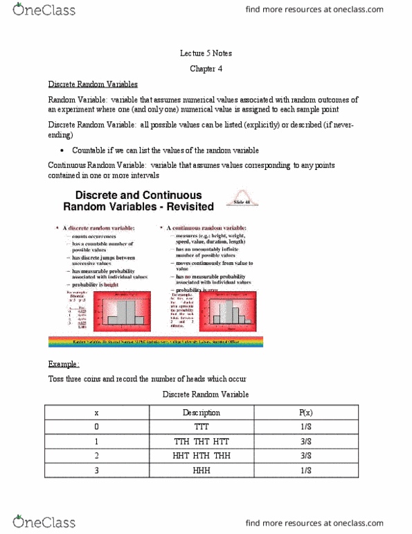MATH201 Lecture Notes - Lecture 5: Probability Distribution, Random Variable, Uncountable Set thumbnail