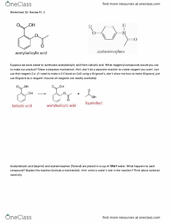 CHEM 51C Lecture Notes - Lecture 12: Reagent, Tylenol (Brand), Paracetamol thumbnail