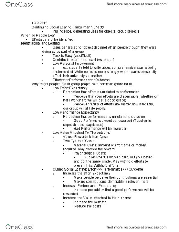 SOP 3004 Lecture Notes - Lecture 23: Social Loafing, Deindividuation, Public Broadcasting thumbnail