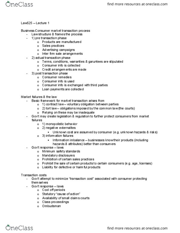 LAW 525 Lecture Notes - Lecture 1: Ultra Vires, Transaction Cost, Consumer Protection thumbnail