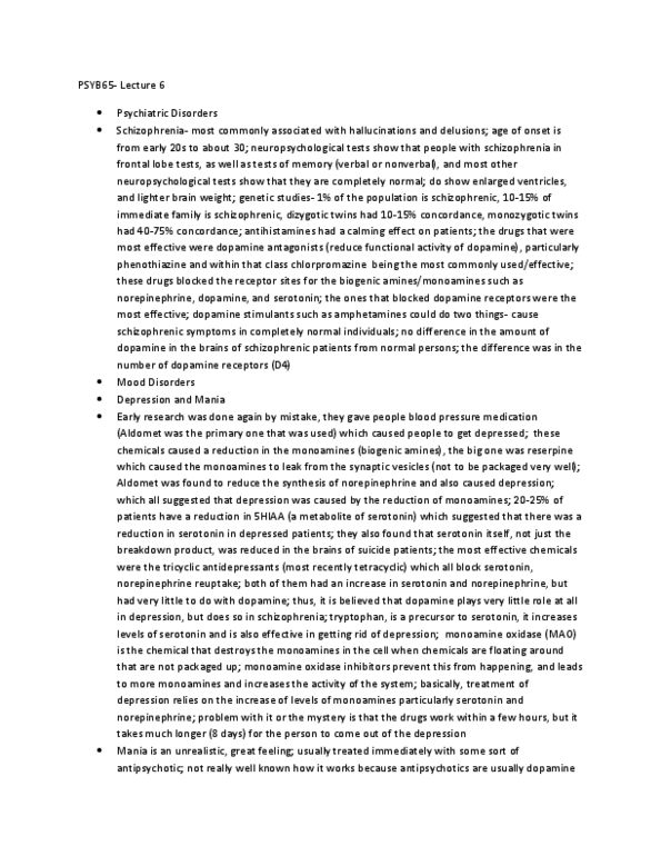 PSYB65H3 Lecture Notes - Lecture 6: Monoamine Oxidase, Mania, Reuptake thumbnail