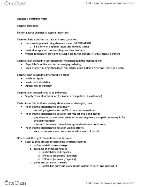 MKTG 2030 Chapter Notes - Chapter 7: Pizza Pizza, Vertical Integration, Marketing Mix thumbnail