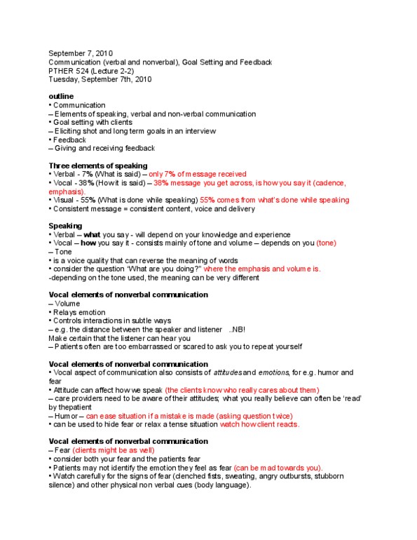 PTHER524 Lecture Notes - Lecture 4: Proxemics, Body Language, Physical Therapy thumbnail