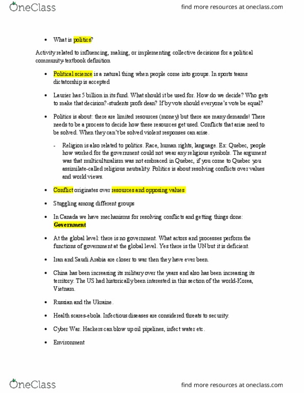 PO102 Lecture Notes - Lecture 1: Pierre Trudeau, Sarah Palin thumbnail