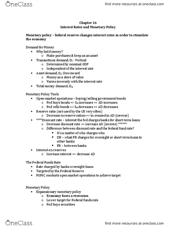 ECON-2000 Lecture Notes - Lecture 15: Federal Funds Rate, Open Market Operation, Discount Window thumbnail