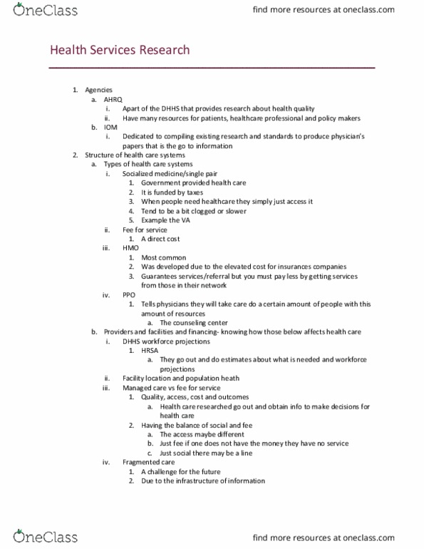 NSC 4312 Lecture Notes - Lecture 9: Agency For Healthcare Research And Quality, Facility Location Problem, Health Maintenance Organization thumbnail