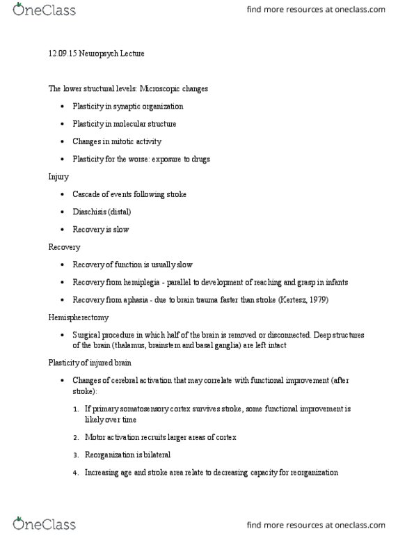 01:830:310 Lecture Notes - Lecture 24: Constraint-Induced Movement Therapy, Cerebral Palsy, Postcentral Gyrus thumbnail