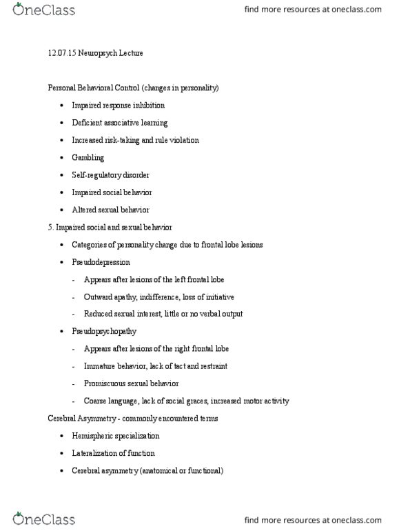 01:830:310 Lecture Notes - Lecture 23: Lateral Sulcus, Auditory Cortex, Frontal Lobe thumbnail