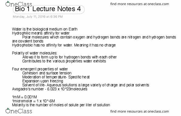 BIOL 111 Lecture 4: Bio 1 Lecture Notes 4 thumbnail