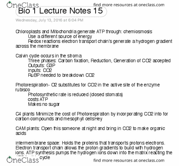 BIOL 111 Lecture 15: Bio 1 Lecture Notes 15 thumbnail