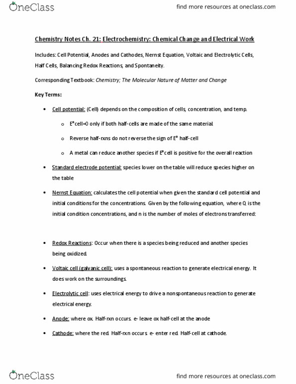 CHEM 1062 Chapter 21: Chem Notes ch 21: Electrochemistry thumbnail