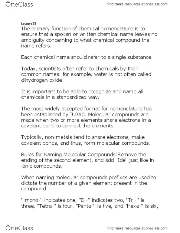 CHEM1006 Lecture Notes - Lecture 23: Properties Of Water, Covalent Bond, Electronegativity thumbnail