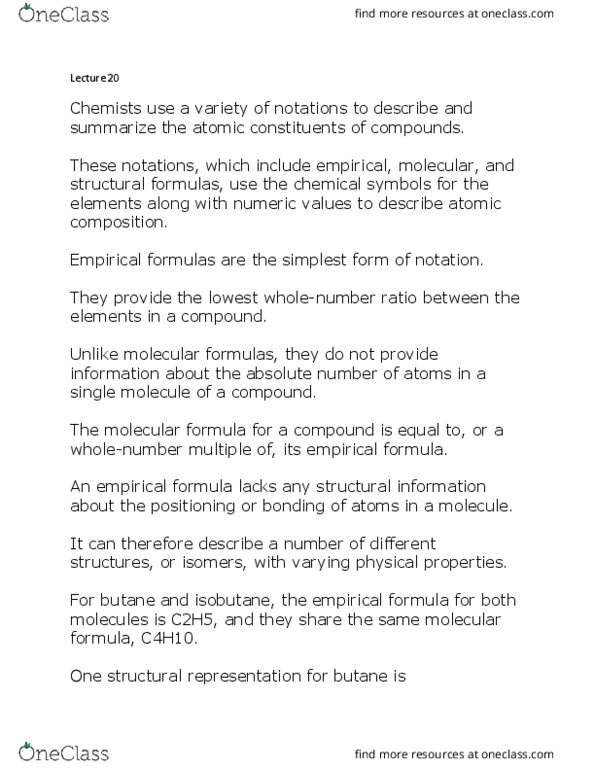 CHEM1006 Lecture Notes - Lecture 20: Isobutane, Chemical Formula, Butane thumbnail