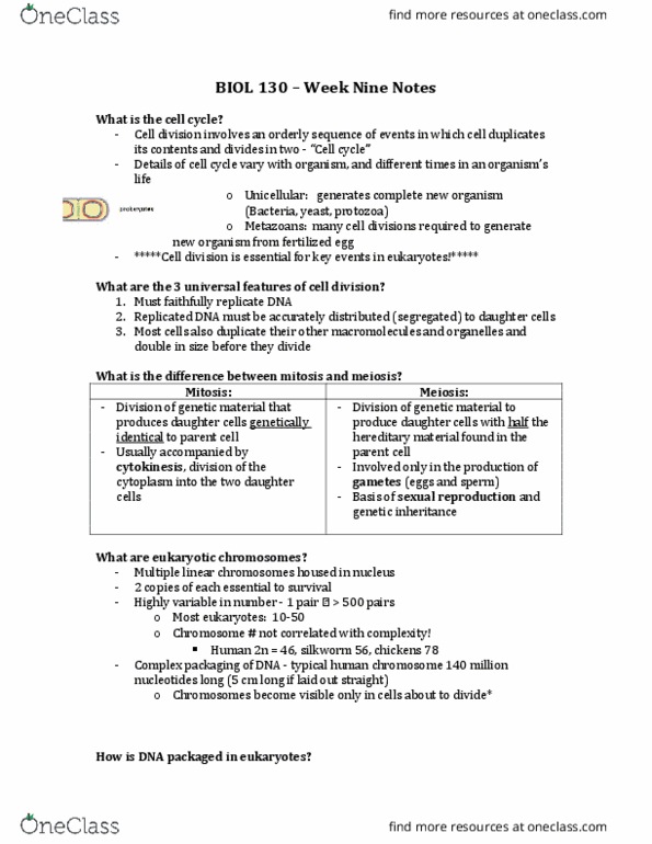 BIOL130 Lecture 18: BIOL 130 – Week Nine Notes (Cell Cycle - LEC 18) thumbnail