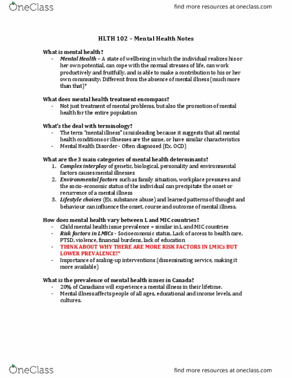 HLTH102 Lecture Notes - Lecture 15: Dissociative Identity Disorder, Posttraumatic Stress Disorder, Dementia thumbnail