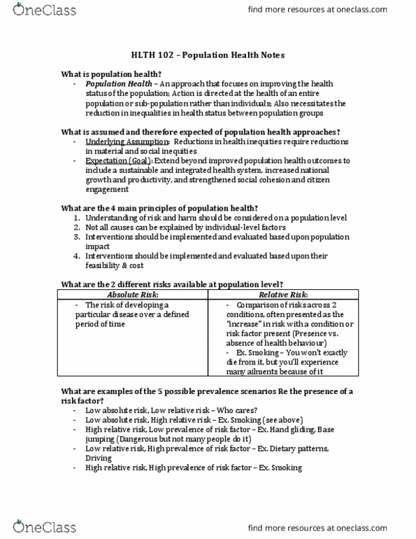 HLTH102 Lecture Notes - Lecture 19: Attributable Risk, Relative Risk, Coronary Artery Disease thumbnail